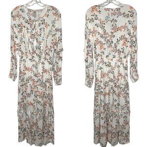 AMERICAN RAG White Floral Long-Sleeve Tiered Ruffle Maxi-Length Dress NWT Medium